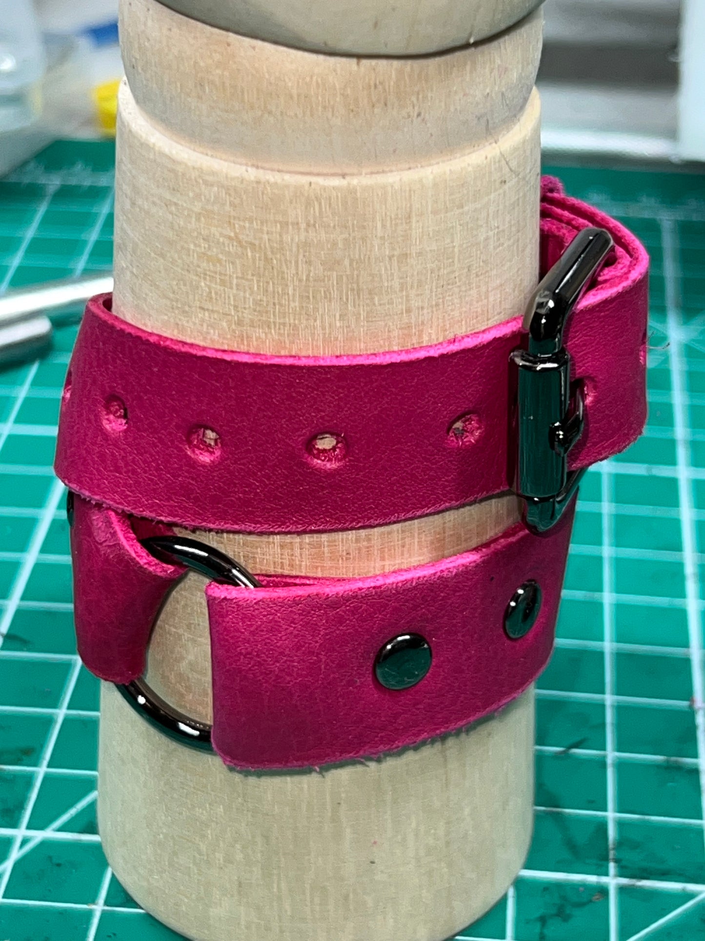 "restrictive" bracelet discreet leather cuff. 1" wide, 18" long