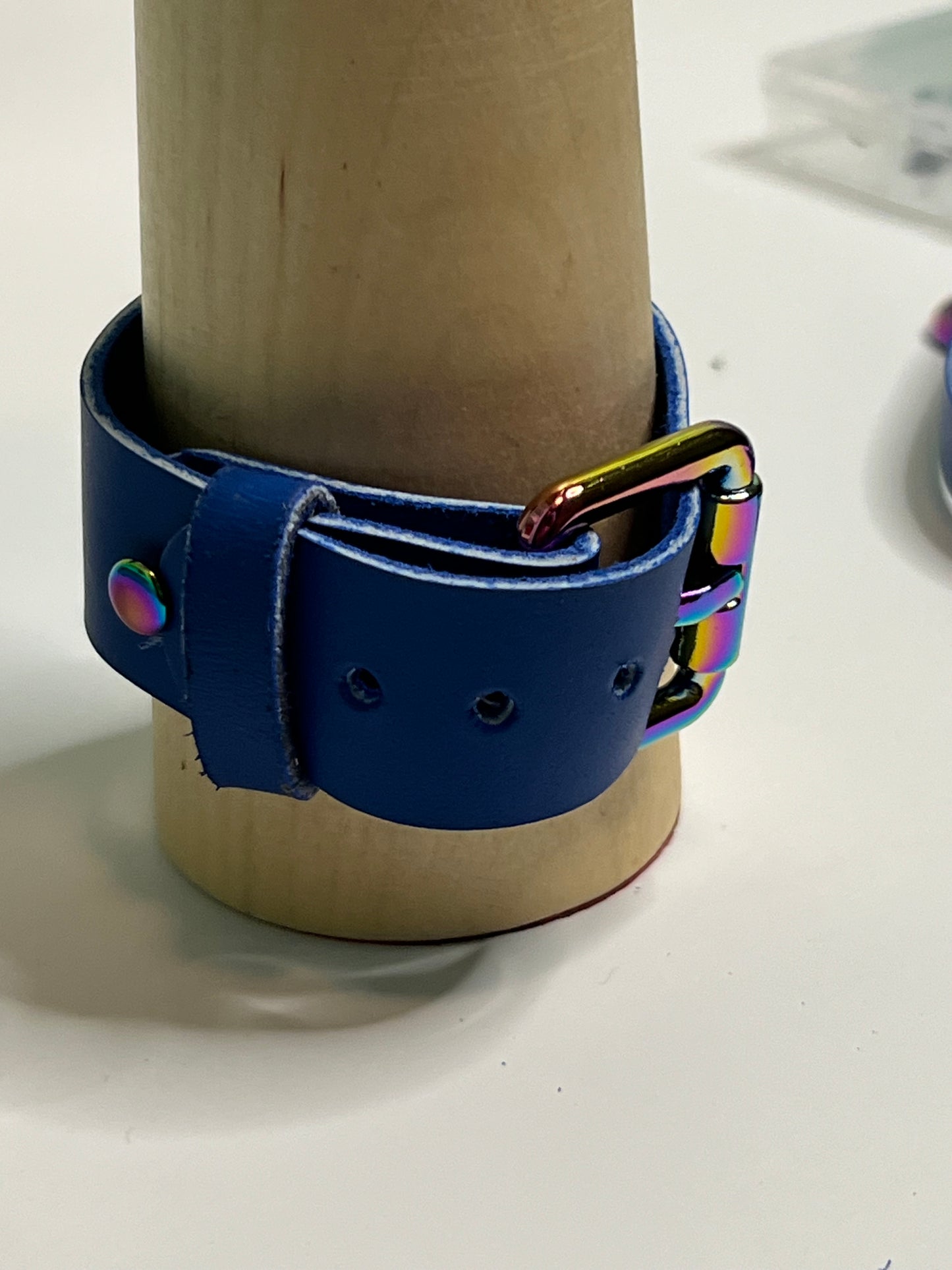 Blue leather bracelet